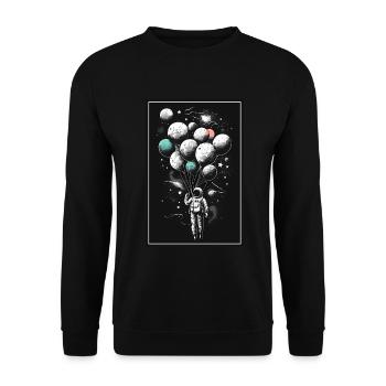 Astronaut Ballon Planet Raumfahrer Weltall All - Unisex Pullover - Schwarz - Vorne - Alina (178cm) & Michal (187cm)