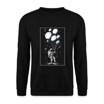 Astronaut Ballon Planet Raumfahrer Weltall All - Unisex Pullover - Schwarz - Vorne - Alina (178cm) & Michal (187cm)