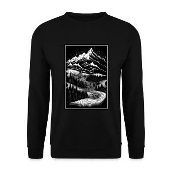 Hiking Mountaineering Mountains Outdoor Line Art - Unisex Sweatshirt - black - Front - Alina (178cm) & Michal (187cm)