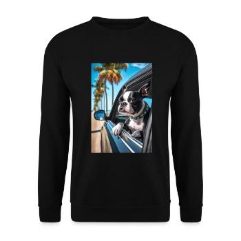 Bosten Terrier Sonnenbrille Strand Palmen Sommer - Unisex Pullover - Schwarz - Vorne - Alina (178cm) & Michal (187cm)