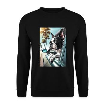 Bosten Terrier Sonnenbrille Strand Palmen Sommer - Unisex Pullover - Schwarz - Vorne - Alina (178cm) & Michal (187cm)