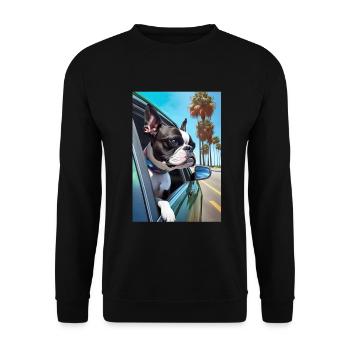 Bosten Terrier Sonnenbrille Strand Palmen Sommer - Unisex Pullover - Schwarz - Vorne - Alina (178cm) & Michal (187cm)