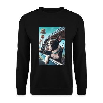 Bosten Terrier Sonnenbrille Strand Palmen Sommer - Unisex Pullover - Schwarz - Vorne - Alina (178cm) & Michal (187cm)