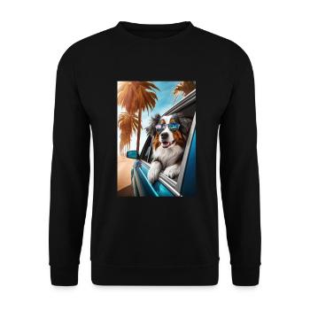 Australian Shepherd Sonnenbrille Strand Palmen - Unisex Pullover - Schwarz - Vorne - Alina (178cm) & Michal (187cm)