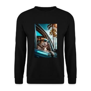 Englische Bulldogge Sonnenbrille Strand Palmen - Unisex Pullover - Schwarz - Vorne - Alina (178cm) & Michal (187cm)