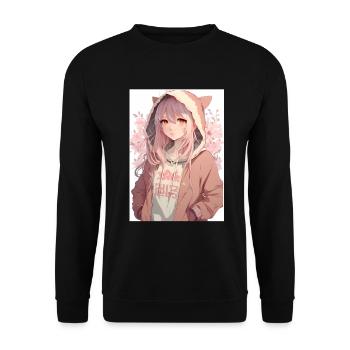 Anime Girl Waifu Japanese Aesthetic Kawaii Otaku - Unisex Pullover - Schwarz - Vorne - Alina (178cm) & Michal (187cm)