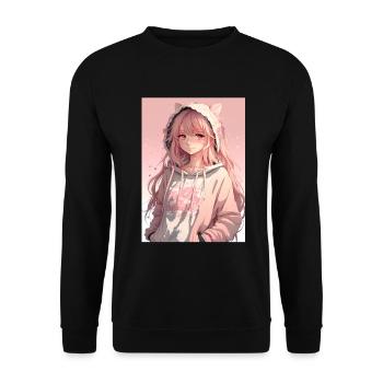 Anime Girl Waifu Japanese Aesthetic Kawaii Otaku - Unisex Pullover - Schwarz - Vorne - Alina (178cm) & Michal (187cm)