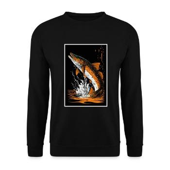 Angeln Hecht Raubfisch Fischen Anglerin Angler - Unisex Pullover - Schwarz - Vorne - Alina (178cm) & Michal (187cm)