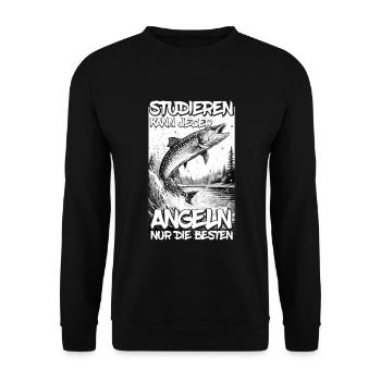 Angeln Hecht Raubfisch Fischen Anglerin Studium - Unisex Pullover - Schwarz - Vorne - Alina (178cm) & Michal (187cm)