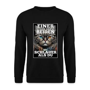 Eines von uns beiden ist schlauer Katze Brille - Unisex Pullover - Schwarz - Vorne - Alina (178cm) & Michal (187cm)