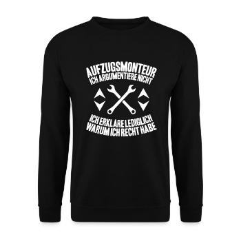 Aufzugsmonteur Aufzugsmechaniker Elevator Mechanic - Unisex Pullover - Schwarz - Vorne - Alina (178cm) & Michal (187cm)