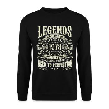 Né en 1978 Legends Vintage Anniversaire - Sweat-shirt Unisexe - noir - Devant - Alina (178cm) & Michal (187cm)