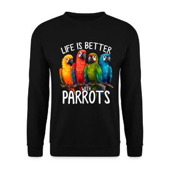 La vie est meilleure perroquets drôles perroquets perruches perroquet - Sweat-shirt Unisexe - noir - Devant - Alina (178cm) & Michal (187cm)