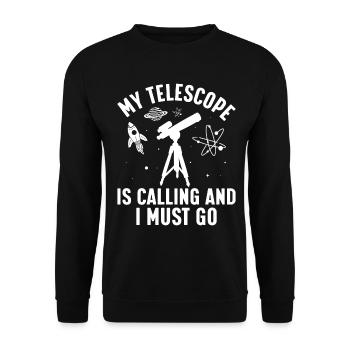 Lustiges Astronomie-Teleskop Sternenbeobachtung Weltraum - Unisex Pullover - Schwarz - Vorne - Alina (178cm) & Michal (187cm)