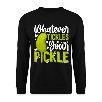 Was auch immer Ihre Gurke kitzelt Lustige Gurke groß - Unisex Pullover - Schwarz - Vorne - Alina (178cm) & Michal (187cm)