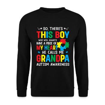 Autism Grandpa Autistic Child Puzzle Piece Ribbon - Unisex Sweatshirt - black - Front - Alina (178cm) & Michal (187cm)