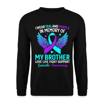 Ich trage Blaugrün und Lila für meinen Bruder Selbstmord - Unisex Pullover - Schwarz - Vorne - Alina (178cm) & Michal (187cm)