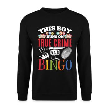 This Boy Runs On True Crime And - Unisex Pullover - Schwarz - Vorne - Alina (178cm) & Michal (187cm)