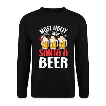 Le plus susceptible d’offrir au Père Noël une bière amusante à boire - Sweat-shirt Unisexe - noir - Devant - Alina (178cm) & Michal (187cm)