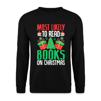 Le plus susceptible de lire un livre sur Noël drôle - Sweat-shirt Unisexe - noir - Devant - Alina (178cm) & Michal (187cm)