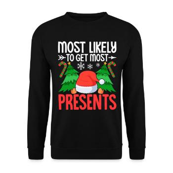 Le plus susceptible de recevoir le plus de cadeaux drôle - Sweat-shirt Unisexe - noir - Devant - Alina (178cm) & Michal (187cm)