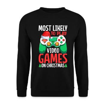 Am ehesten spielen sie an Weihnachten Videospiele - Unisex Pullover - Schwarz - Vorne - Alina (178cm) & Michal (187cm)