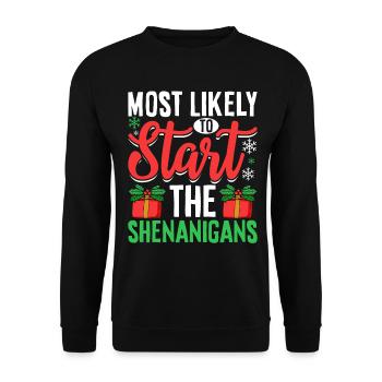 Most Likely to Start The Shenanigans Funny Family - Unisex Sweatshirt - black - Front - Alina (178cm) & Michal (187cm)