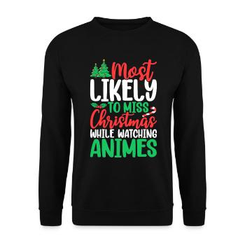 Lustige Weihnachten Anime Otaku Weihnachtsfamilie - Unisex Pullover - Schwarz - Vorne - Alina (178cm) & Michal (187cm)