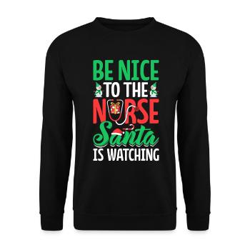 Soyez gentil avec l’infirmière Le Père Noël regarde Noël drôle - Sweat-shirt Unisexe - noir - Devant - Alina (178cm) & Michal (187cm)