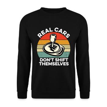 Echte Autos schalten sich nicht manuell - Unisex Pullover - Schwarz - Vorne - Alina (178cm) & Michal (187cm)