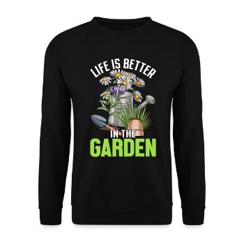 La vie est meilleure dans le jardin Pot tête plante drôle - Sweat-shirt Unisexe - noir - Devant - Alina (178cm) & Michal (187cm)
