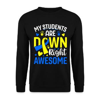 Enseignants de sensibilisation au syndrome de Down Bleu et Jaune - Sweat-shirt Unisexe - noir - Devant - Alina (178cm) & Michal (187cm)