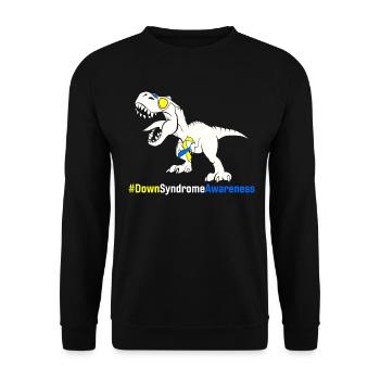 Sensibilisation au syndrome de Down Dinosaure bleu et jaune - Sweat-shirt Unisexe - noir - Devant - Alina (178cm) & Michal (187cm)