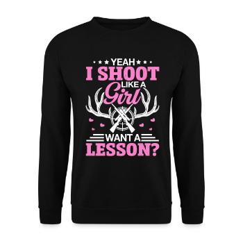 Yeah I Shoot Like A Girl Want A Lesson Funny - Unisex Sweatshirt - black - Front - Alina (178cm) & Michal (187cm)