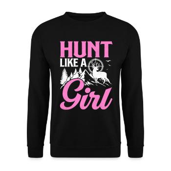 Chasser Comme Une Fille Drôle De Chasse De La Faune Dames - Sweat-shirt Unisexe - noir - Devant - Alina (178cm) & Michal (187cm)