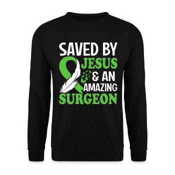 Saved By Jesus Funny Scoliosis Cervical Spine - Unisex Sweatshirt - black - Front - Alina (178cm) & Michal (187cm)