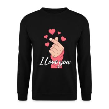 Koreanisch Ich liebe dich Gebärdensprache ASL Lustig Gehörlos - Unisex Pullover - Schwarz - Vorne - Alina (178cm) & Michal (187cm)