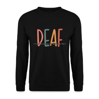 Deaf Education Retro Groovy DHH ASL Teacher - Unisex Sweatshirt - black - Front - Alina (178cm) & Michal (187cm)