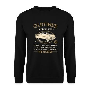 Oldtimer Baujahr 1969 - Unisex Pullover - Schwarz - Vorne - Alina (178cm) & Michal (187cm)