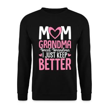 Maman Grand-mère Arrière-Grand-mère Je n’arrête pas de recevoir - Sweat-shirt Unisexe - noir - Devant - Alina (178cm) & Michal (187cm)