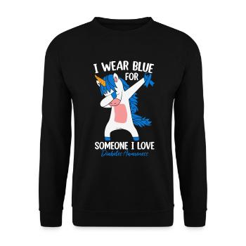 Ich trage Blau für jemanden, den ich liebe, der Einhorn tupft - Unisex Pullover - Schwarz - Vorne - Alina (178cm) & Michal (187cm)