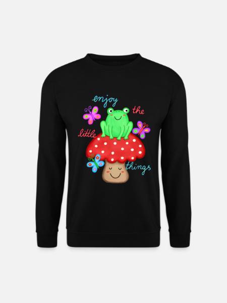 schöner Spruch Freude Glück Frosch auf Fliegenpilz - Unisex Pullover - Schwarz