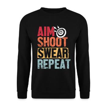 Aim Shoot Swear Repeat Archery Retro Groovy Bow - Unisex Sweatshirt - black - Front - Alina (178cm) & Michal (187cm)