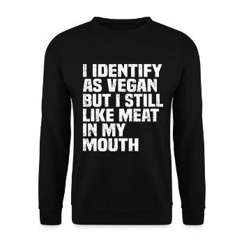 I Identify As Vegan Lustiger Spruch - Unisex Pullover - Schwarz - Vorne - Alina (178cm) & Michal (187cm)