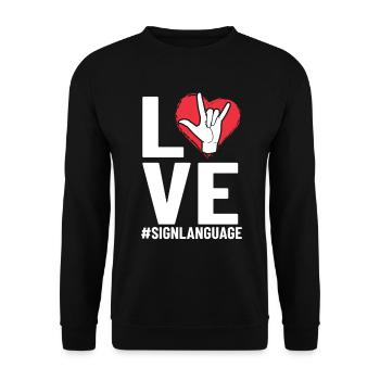 Amour Langue des signes ASL sourd ASL malentendant ASL - Sweat-shirt Unisexe - noir - Devant - Alina (178cm) & Michal (187cm)