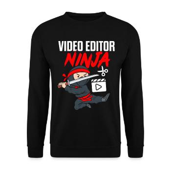 Video-Editor Ninja Lustiges Videofilmer-Video - Unisex Pullover - Schwarz - Vorne - Alina (178cm) & Michal (187cm)