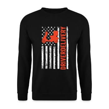 Lieferfahrer USA Flagge Lustig Lieferung Patriotisch - Unisex Pullover - Schwarz - Vorne - Alina (178cm) & Michal (187cm)