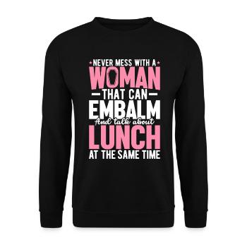 Funny Embalming Girl Funeral Director Mortuary - Unisex Sweatshirt - black - Front - Alina (178cm) & Michal (187cm)