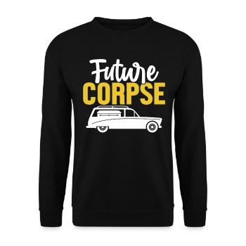 Zukunft Leiche Lustig Bestatter Einbalsamierung Beerdigung - Unisex Pullover - Schwarz - Vorne - Alina (178cm) & Michal (187cm)