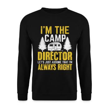 Ich bin der Camp-Direktor Lustiger Direktor Camping - Unisex Pullover - Schwarz - Vorne - Alina (178cm) & Michal (187cm)